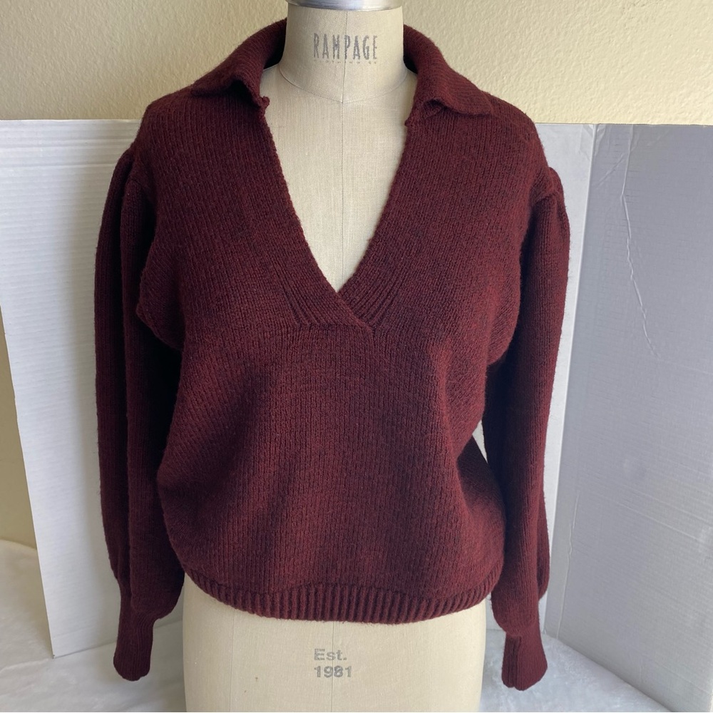 ASOS Long Sleeve Collar Knitted Sweater in Burgundy Size 10
